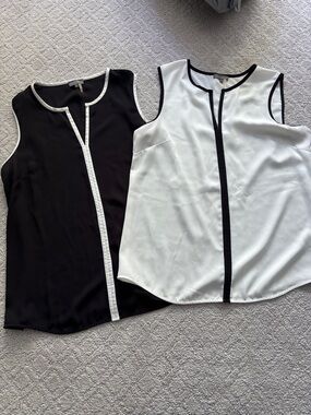 Vince Camuto Sleeveless Contrast Trim Camisole - Black & White - bundle of 2
